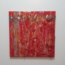 Obraz ABSTRAKCJA akrylowy z elementami betonu i złota, 50 x 50 cm