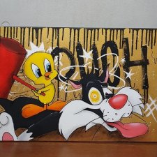 Sylwester & Tweety 50x70 OBRAZ NA PŁÓTNIE Looney Tunes