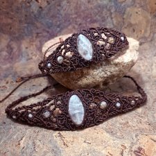MAKAO agat i cytryn w makramie choker i bransoletka z kamieniami naturalnymi