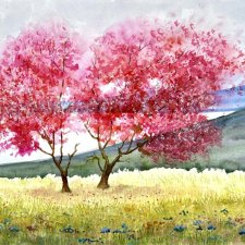 Różowy cud wiosny 30/42cm. Original Akwarela A3