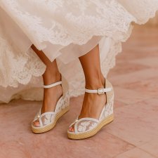 Ślubne espadryle na koturnie z perłą - wysokość 10 cm, Ślub boho - rozmiar 39