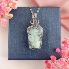 Naszyjnik Amazonit stal chirurgiczna wisiorek handmade wirewrapping