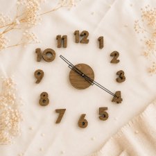 Zegar z litego drewna, naklejany, przyklejany, cyfry arabskie, boho, zestaw diy do naklejenia na ścianę, drewno dębowe, drewniany rustykalny 70cm