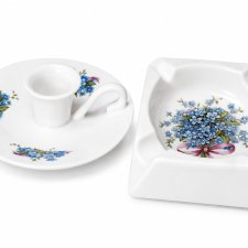 Porcelanowa popielniczka i świecznik z motywem niezapominajek