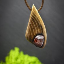 wiśniowy mokait - Wisiorek z drzewa akacji, amulet zamknięty w kawałku drewna, Wood Pendant, Wooden Jewelry, biżuteria z drewna