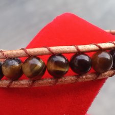 Mistyczne Tygrysie Oko - skóra i kamienie - minimalistyczna i elegancka bransoletka dla kobiety ( przyjaciółki, żony lub mamy ) na prezent