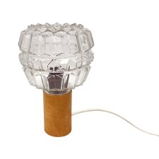 AKA Leuchten – vintage lampka nocna z prasowanego szkła i drewna, Niemcy, lata 70.