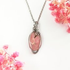 Naszyjnik Rodonit stal chirurgiczna wisiorek handmade wirewrapping