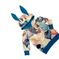 Bluza z kapturem i uszami liście turkus r.80