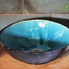 Umywalka turkusowa, umywalka niebieska, umywalka nablatowa, umywalka ceramiczna, umywalka gliniana, umywalka ręcznie robiona 45 cm