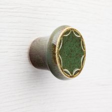 Ceramiczna gałka do mebli, zielono-brązowa, wz.5, ręcznie robiona