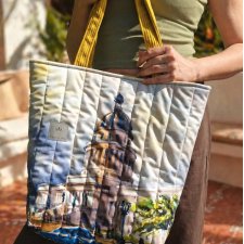 Pikowana duża torba shopper Havana
