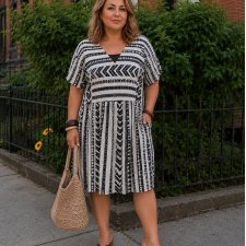 Old Navy sukienka mini wzorzysta damska Plus Size, czarno-biała etniczna 56 / 28
