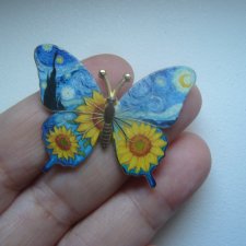 METALOWA MALOWANA PIN PRZYPINKA MOTYL OBRAZ VINCENT VAN GOGH