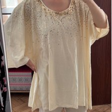 Kremowa bluzka z cekinami Roaman's 5X Plus Size oversize złote płatki 9XL / 58 / 30