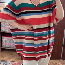 Kolorowy sweter w paski Liz & Me 4X Plus Size oversize V-neck 8XL / 56 / 28